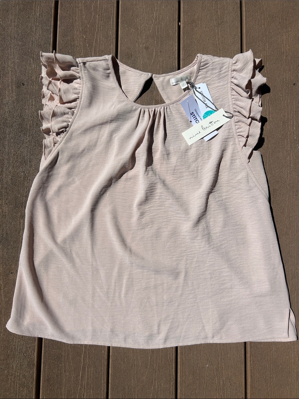 nine britton from Stitchfix Beige Kylie Ruffle Cap Sleeve Top NEW